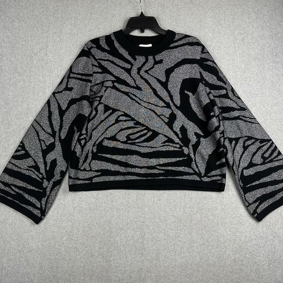 H&M Sweaters - H&M Sweater Womens Large Black Metallic Animal Print Knit Crewneck Pullover